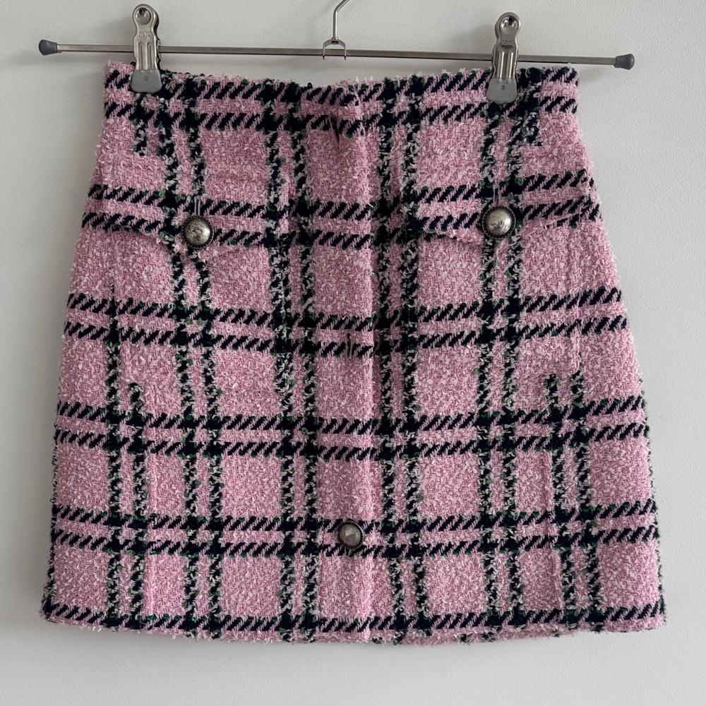 Alessandra Rich Pink and Black Plaid Mini Skirt
